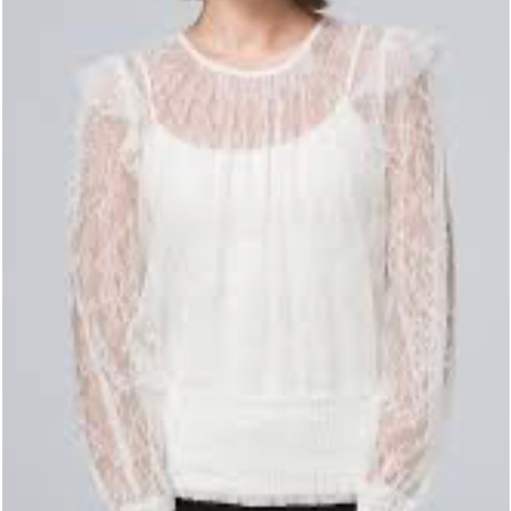 NWT White House Black Market Long Sleeve Smocked Hem Ecru Lace Top
